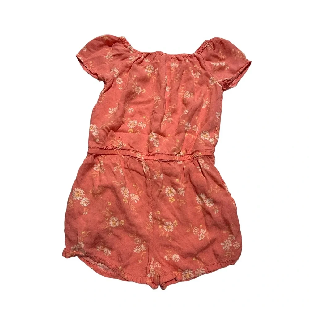 OshKosh Bgosh Girls 5T Coral Pink Daisy Floral Romper Viscose Short Sleeve